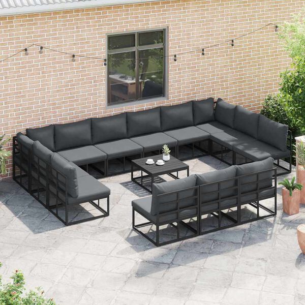 vidaXL Garden Sofa Set with Cushion Black Aluminium