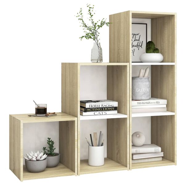 vidaXL 3 Piece TV Cabinet Set White and Sonoma Oak Engineered Wood