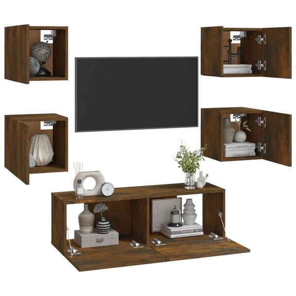 vidaXL Wall-mounted TV Cabinet Set Smoked Oak Engineered Wood