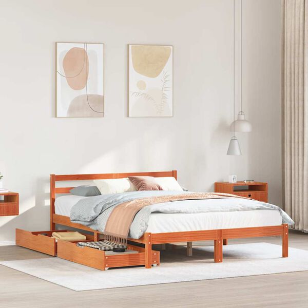 vidaXL Bed Frame without Mattress Wax Brown 120x190 cm Small Double Solid Wood Pine