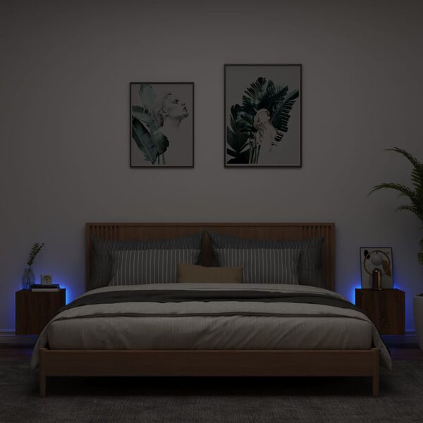 vidaXL TV Wall Cabinets with LED Lights 2 pcs Brown Oak 30.5x35x30 cm