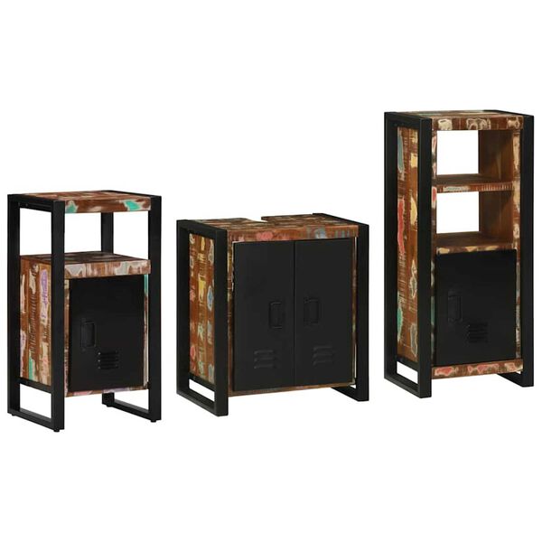 vidaXL Bathroom Furniture Set with Door 3 pcs Brown Solid Reclaim Wood