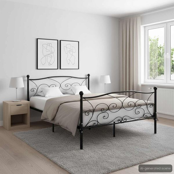 vidaXL Bed Frame without Mattress with Slatted Base Black Metal 160x200 cm