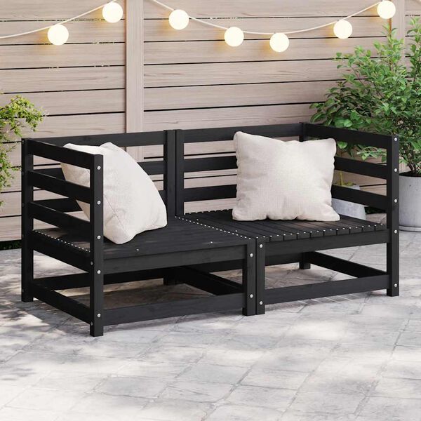 vidaXL Garden Corner Sofas 2 pcs Black Solid Wood Pine