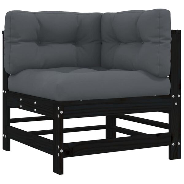 vidaXL Corner Sofa with Cushions Black Solid Wood Pine