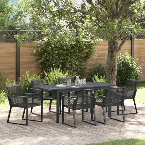 vidaXL Garden Dining Set 7 pcs Black Poly Rattan