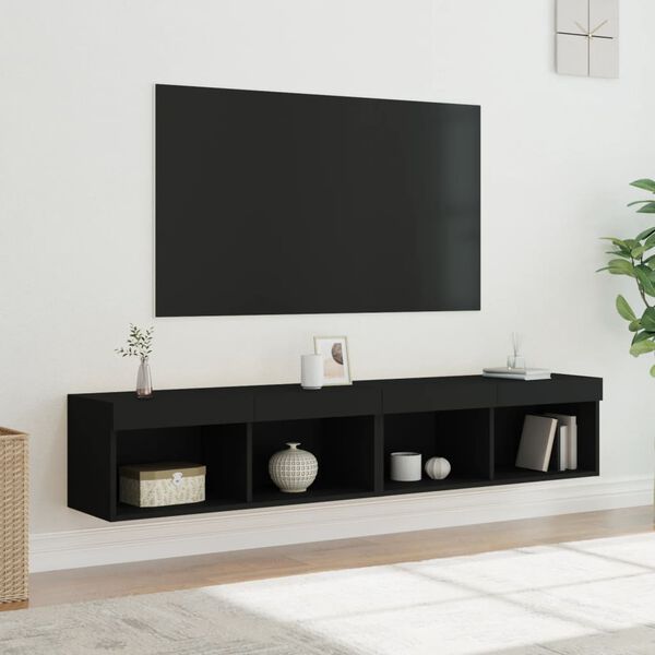 vidaXL TV Cabinets with LED Lights 2 pcs Black 80x30x30 cm