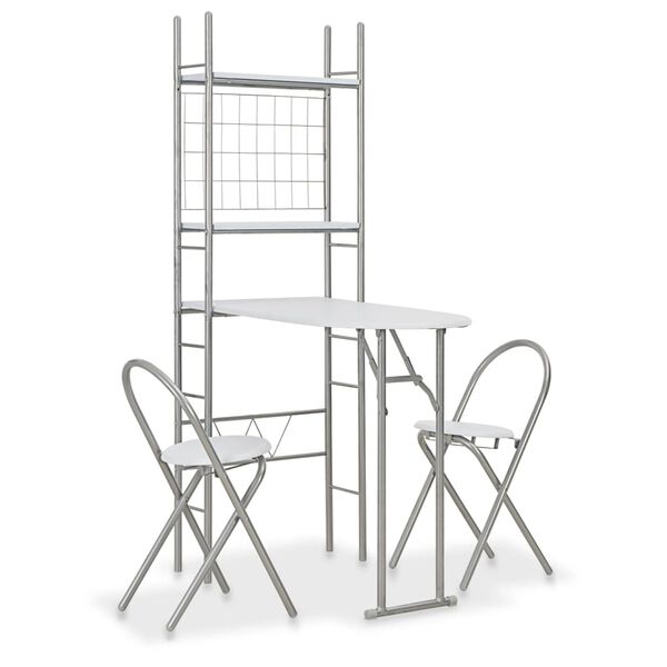 vidaXL 3 Piece Folding Dining Set with Storage Rack MDF and Steel White