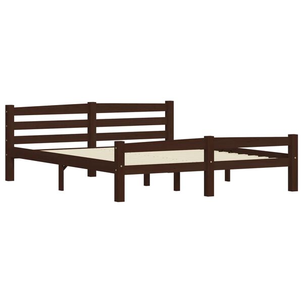vidaXL Bed Frame without Mattress Dark Brown Solid Pinewood 160x200 cm (322086+2x321988)