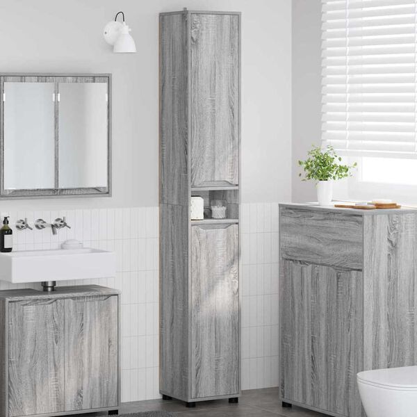 vidaXL Bathroom Cabinet Grey Sonoma 30.5 x 30 x 195 cm Engineered Wood