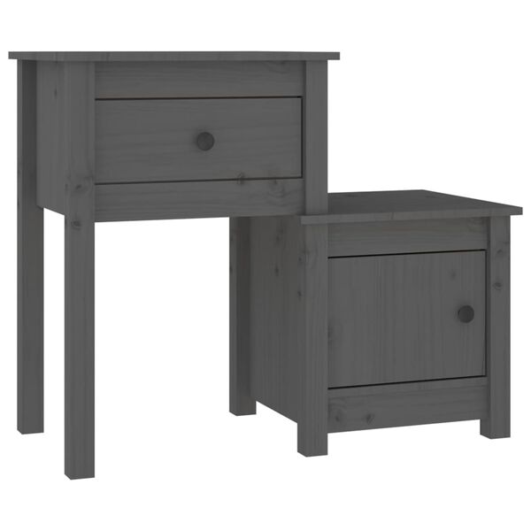 vidaXL Bedside Cabinet 2 pcs Grey 79.5x38x65.5 cm Solid Wood Pine