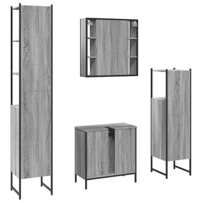 vidaXL 4 Piece Bathroom Cabinet Set Grey Sonoma Engineered Wood