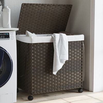 vidaXL Laundry Basket with Wheels Dark Brown 60x35x60.5 cm Rattan