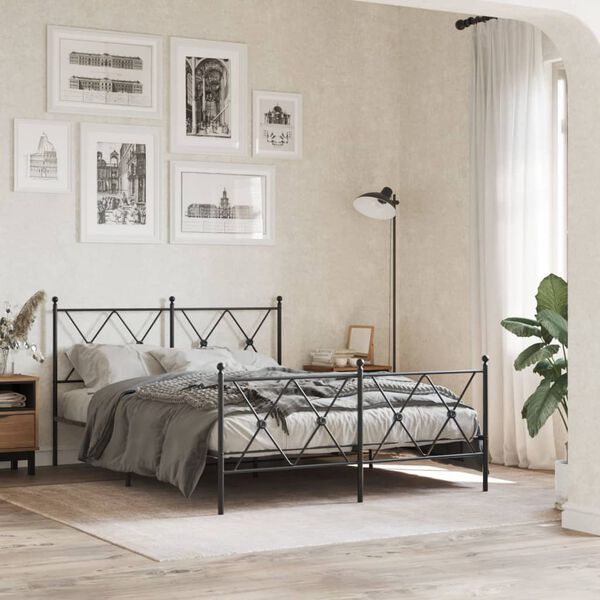 vidaXL Metal Bed Frame without Mattress with Footboard Black 137x190cm