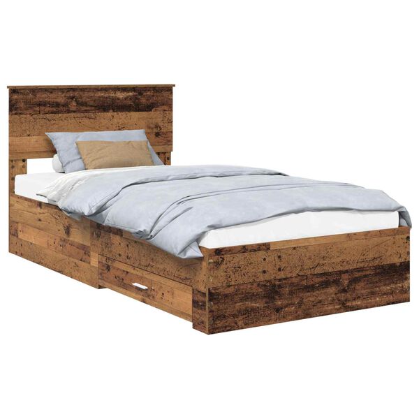 vidaXL Bed Frame with Headboard Old Wood 100 x 200 cm Engineered Wood
