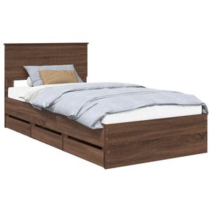 vidaXL Bed Frame with Drawer Brown Oak 100 x 200 cm Engineer Wood