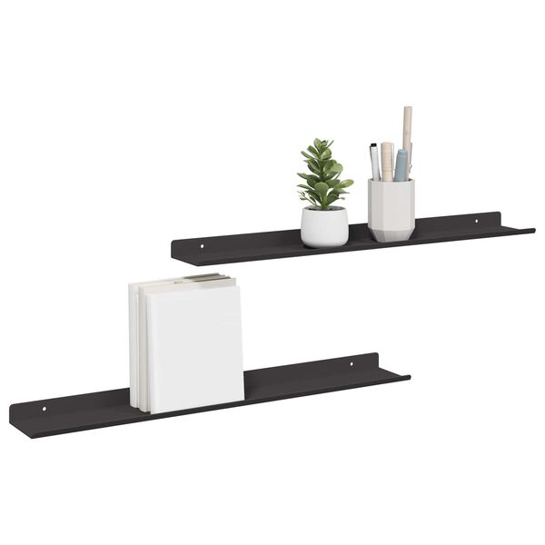 vidaXL Wall Shelf with Shelf 2 pcs Black 60 x 8.5 x 2.5 cm