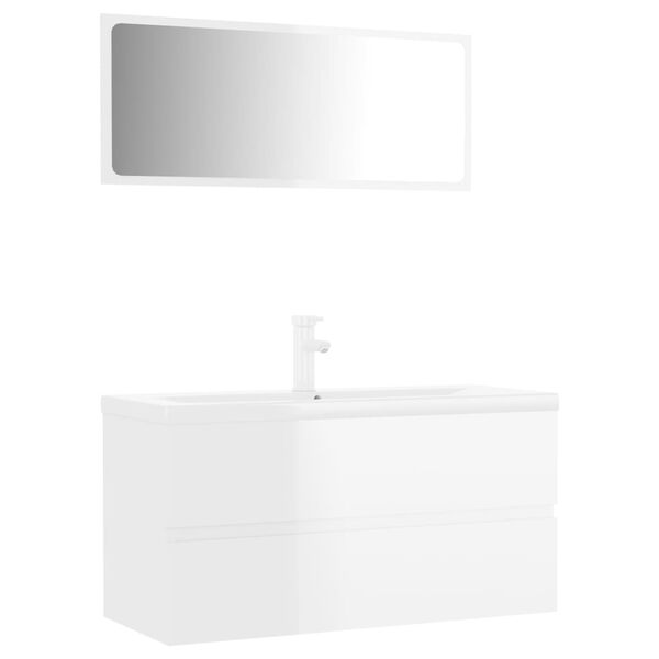 vidaXL Bathroom Furniture Set High Gloss White Engineered Wood