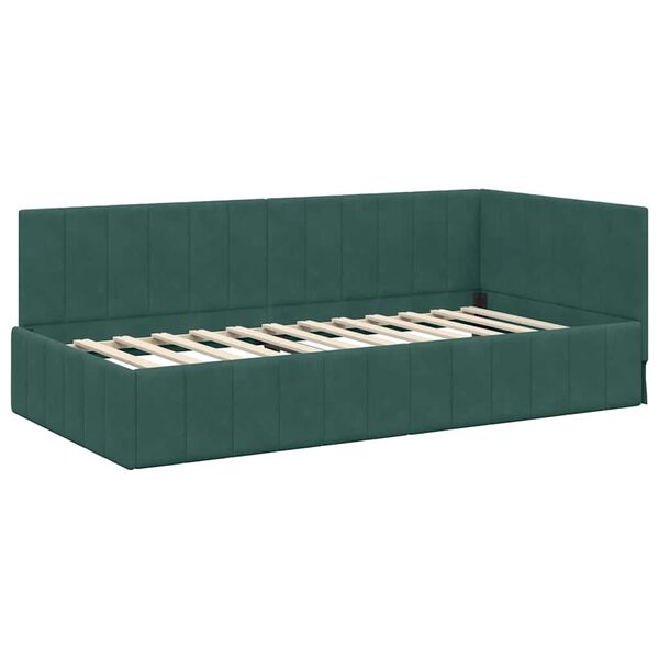 vidaXL Corner Bed Frame Dark Green 90 cm x 190 cm Velvet