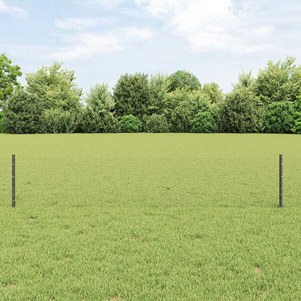 vidaXL Fence with Post Grey 0.4 x 50 m Steel and PVC