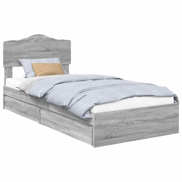 vidaXL Storage Bed Grey Sonoma 100 x 200 cm Engineered Wood