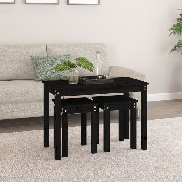 vidaXL Nesting Tables 3 pcs Black Solid Wood Pine