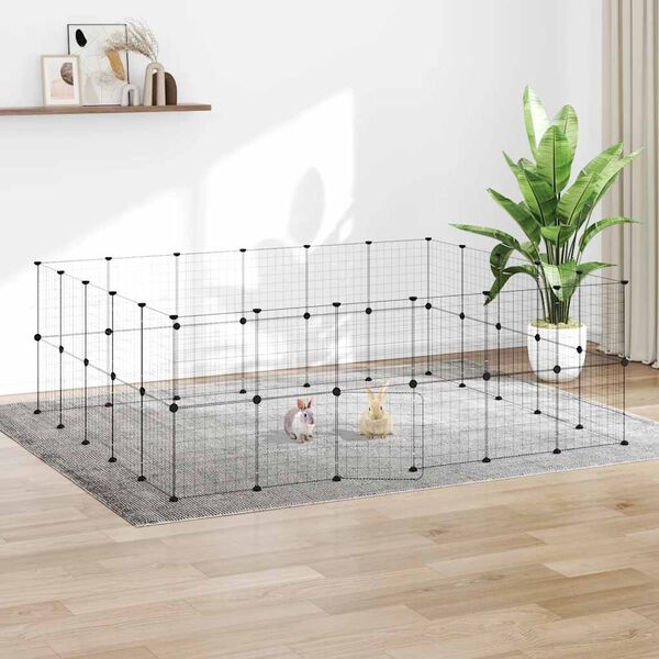 vidaXL 44-Panel Pet Cage with Door Black 35x35 cm Steel