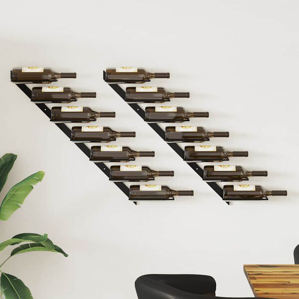 vidaXL Wall-mounted Wine Racks for 14 Bottles 2 pcs Black Metal