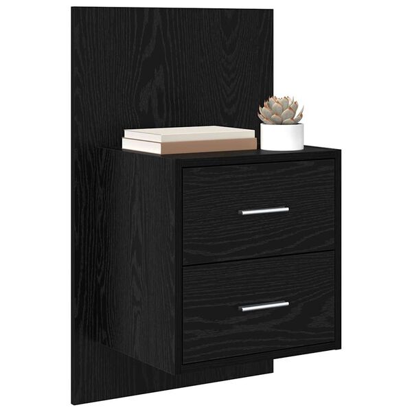 vidaXL Wall-mounted Bedside Cabinet with Drawer 2 pcs Black Oak