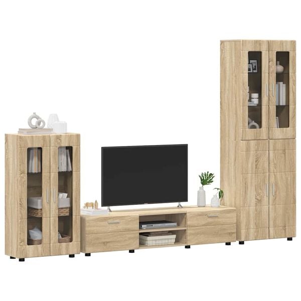 vidaXL TV Cabinet Set with Drawer with Door Sonoma Oak Engineered Wood