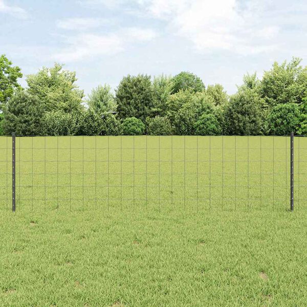 vidaXL Fence with Post Grey 0.6 x 10 m Steel and PVC