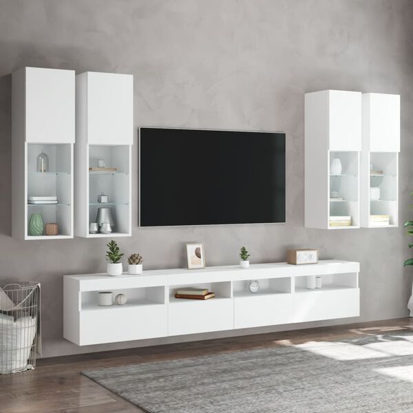 vidaXL 7 Piece TV Wall Cabinet Set with LED Lights White