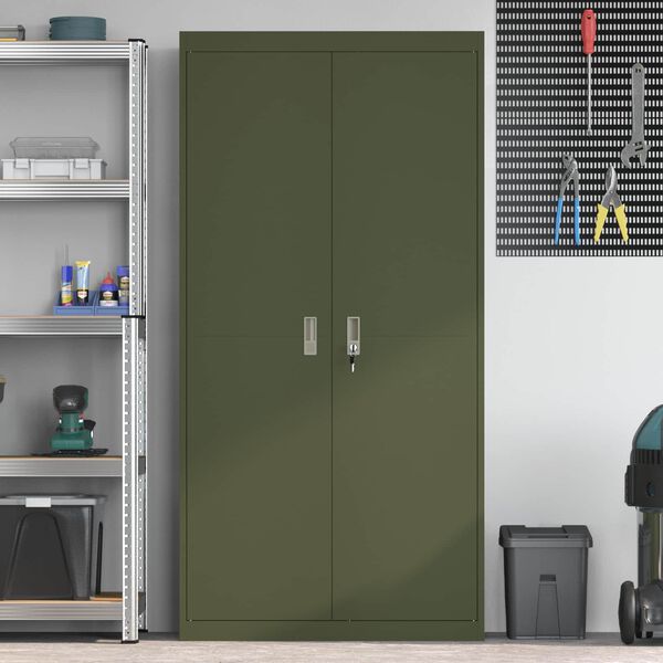 vidaXL Storage Cabinet 2 pcs Olive Green 90 x 40 x 180 cm Steel