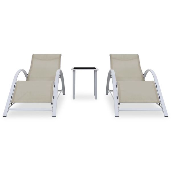vidaXL Sun Loungers 2 pcs with Table Aluminium Cream