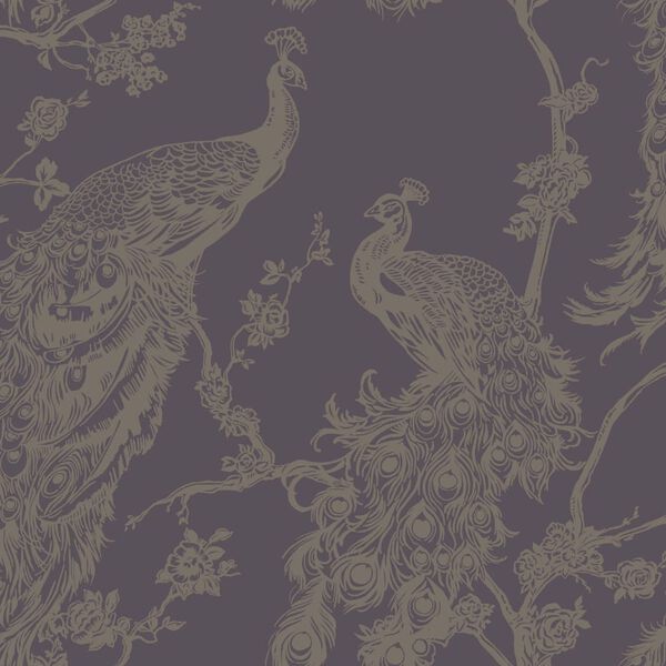 DUTCH WALLCOVERINGS Wallpaper Peacock Purple and Silver