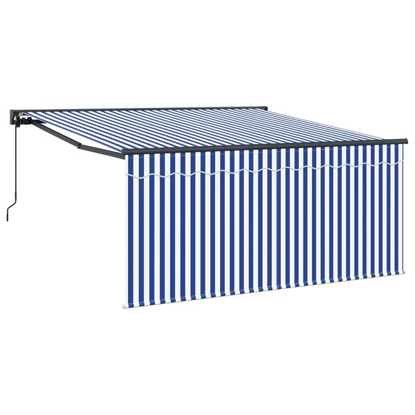 vidaXL Retractable Awning Manual Blue and White 350 x 250 cm
