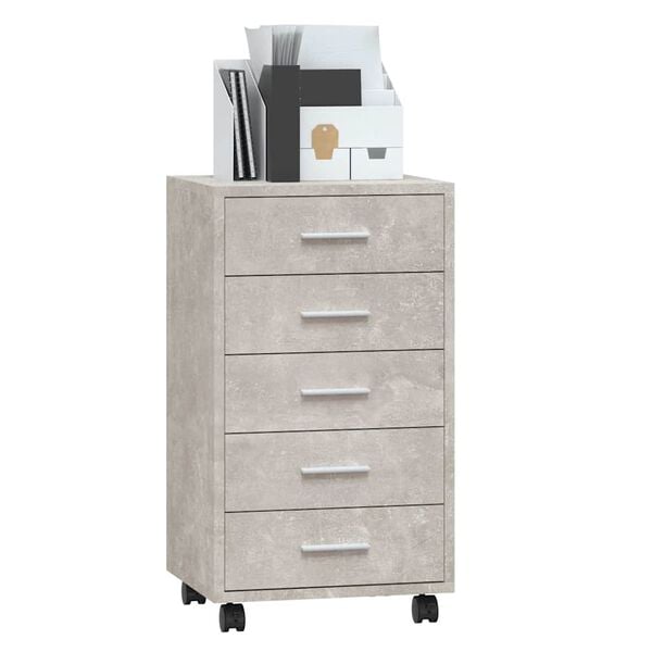 vidaXL Drawer Cabinet with Castors Concrete Grey Engineered Wood