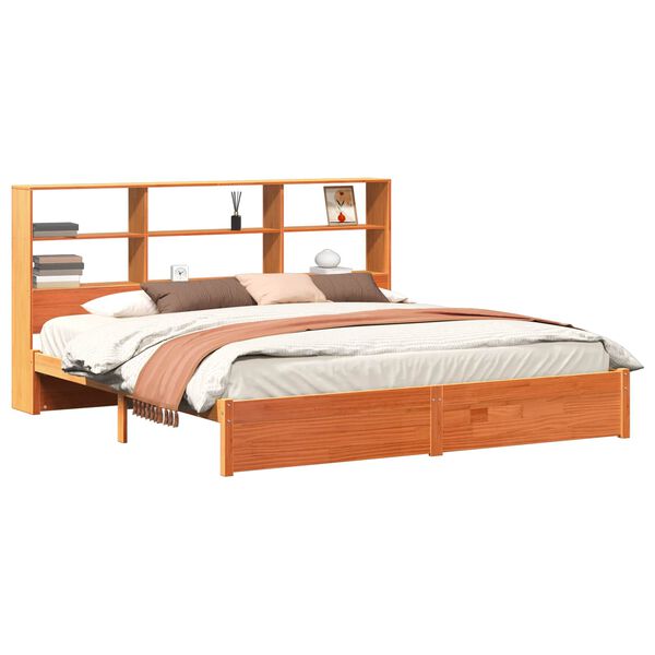 vidaXL Bookcase Bed Frame Wax Brown 180 x 200 cm Solid Pine Wood