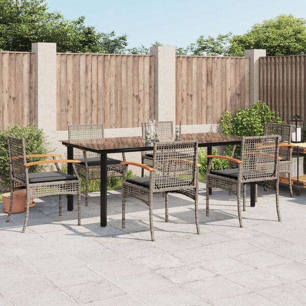 vidaXL 7 Piece Garden Dining Set with Cushions Grey Poly Rattan