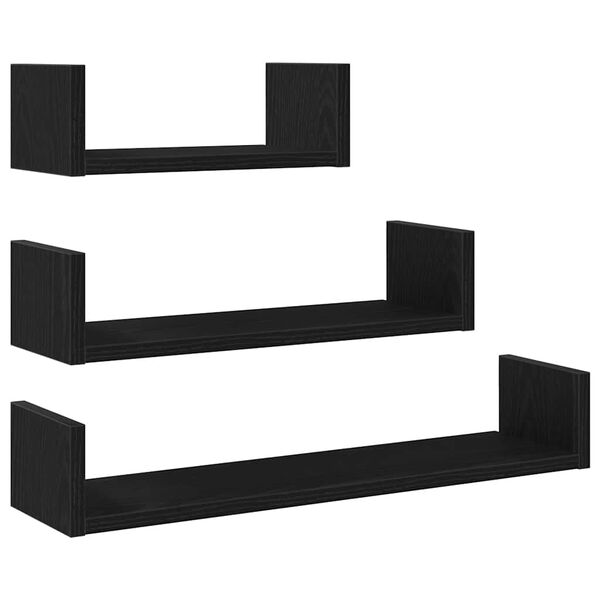 vidaXL Wall Shelves 3 pcs Black Oak Engineered Wood