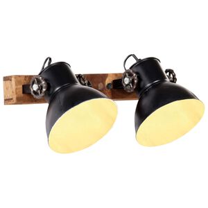 vidaXL Wall Lamp | black and brown | iron, solid mango wood | Medium