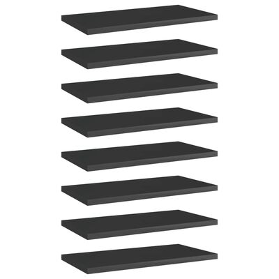 vidaXL Bookshelf Boards 8 pcs High Gloss Black 40x20x1.5 cm Engineered Wood