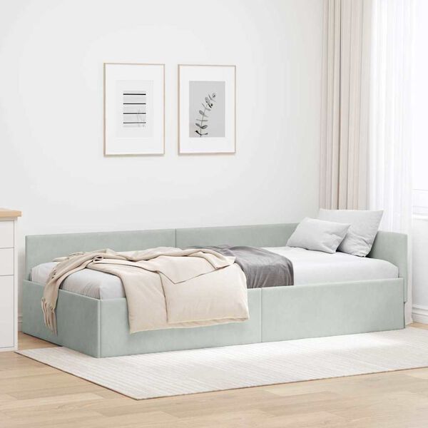 vidaXL Corner Bed Frame Light Grey 80 cm x 200 cm Velvet