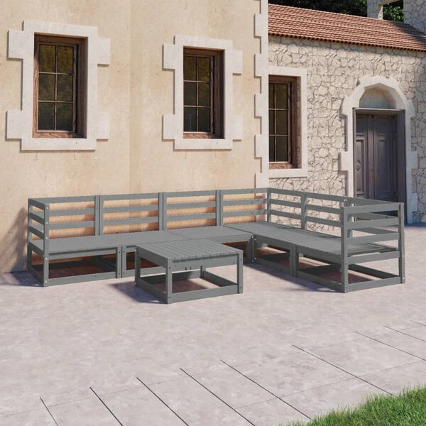 vidaXL 7 Piece Garden Lounge Set Grey Solid Wood Pine