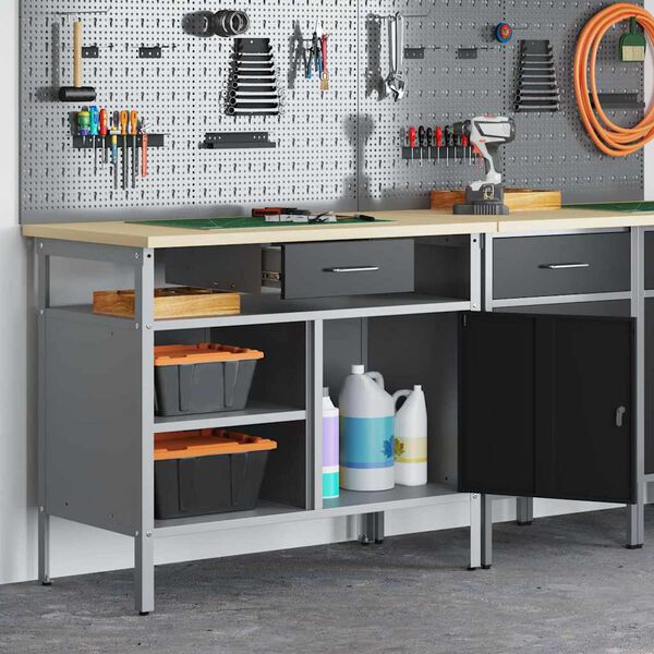 vidaXL Workbench Black and grey 100 x 55 x 85 cm Powder-coated steel