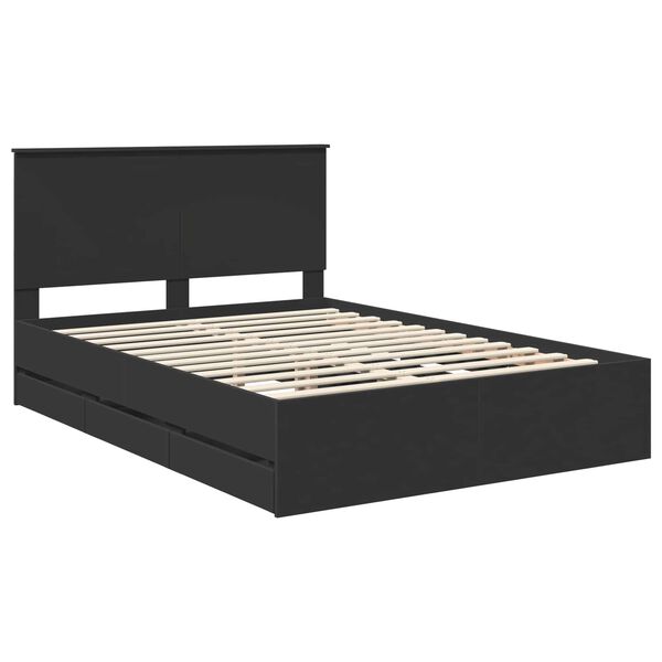 vidaXL Bed Frame with Drawer Black 140 x 200 cm Engineer Wood