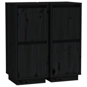 vidaXL Sideboards 2 pcs Black 31.5x34x75 cm Solid Wood Pine