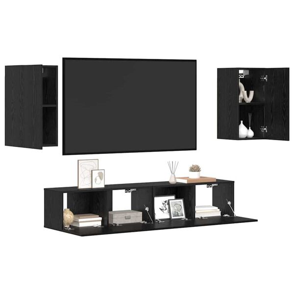 vidaXL TV Cabinet Set Wall-mounted 4 pcs Black Oak Engineered Wood