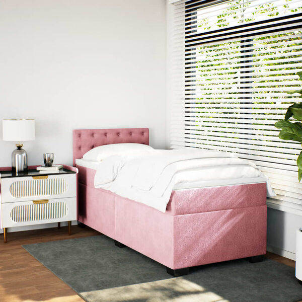 vidaXL Box Spring Bed with Mattress Pink 90x190 cm Velvet