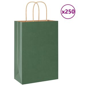 vidaXL Paper Bags 250 pcs with Handles Green 21x11x31 cm
